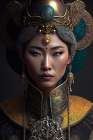 Mongolian queen in royal garb. AI Generated. Art Print